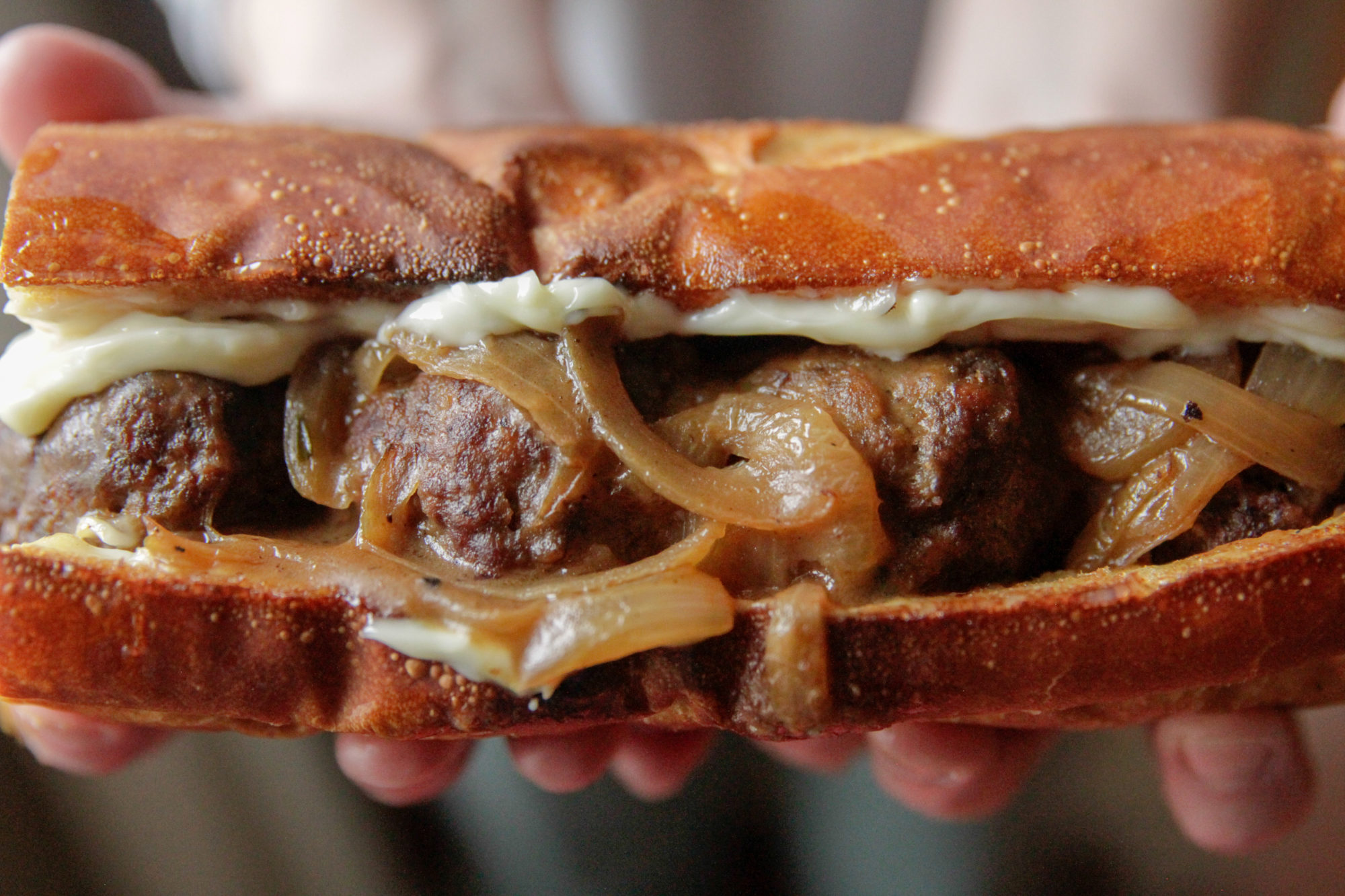 Meatball and Onion Gravy Poboy Recipe Blue Plate Mayonnaise