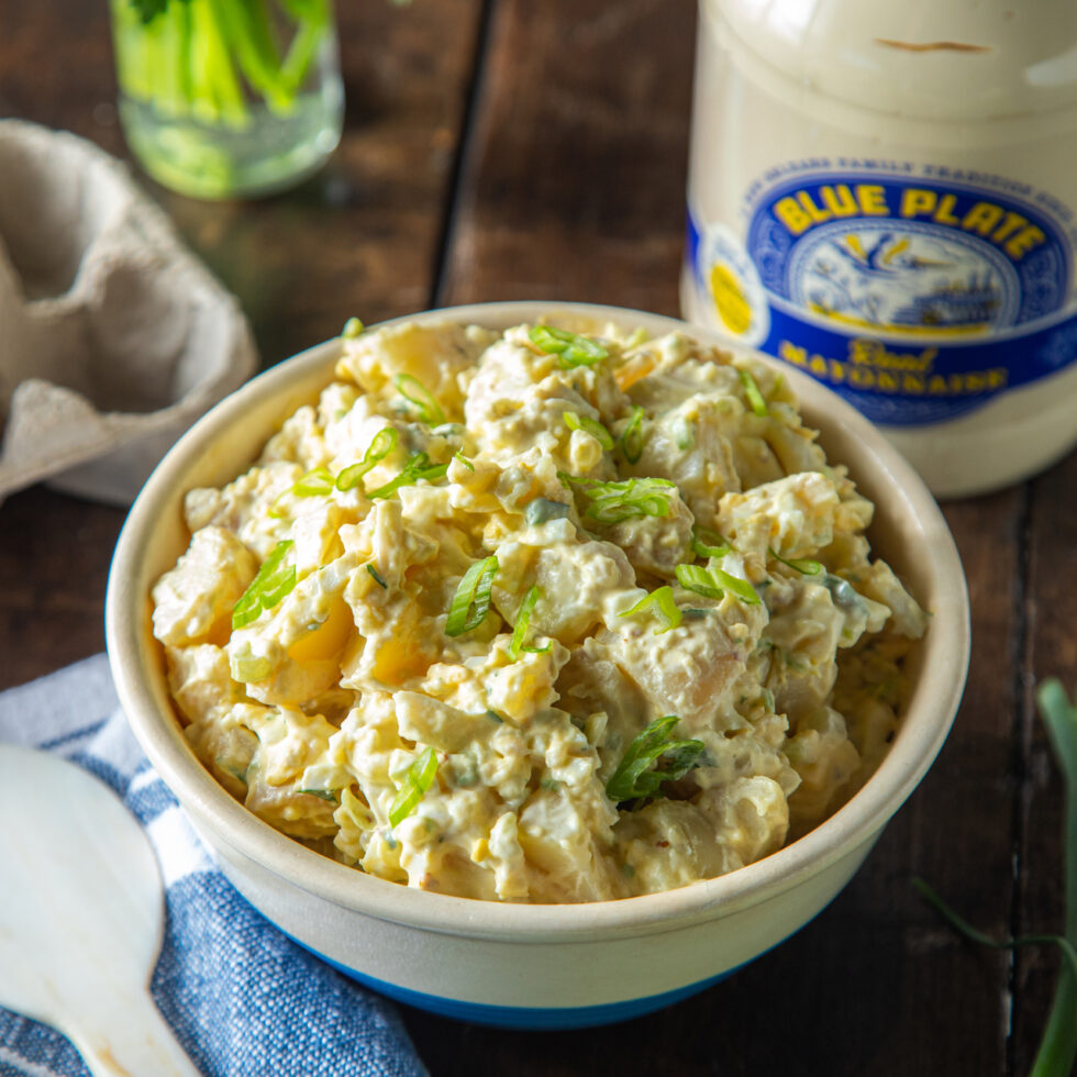 Classic Southern potato salad in a serving dish