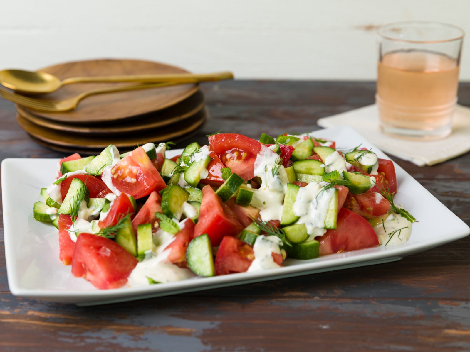 Creole Tomato and Cucumber Salad with Feta Dressing
