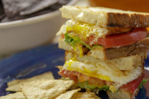 fried egg sandwich, sliced 