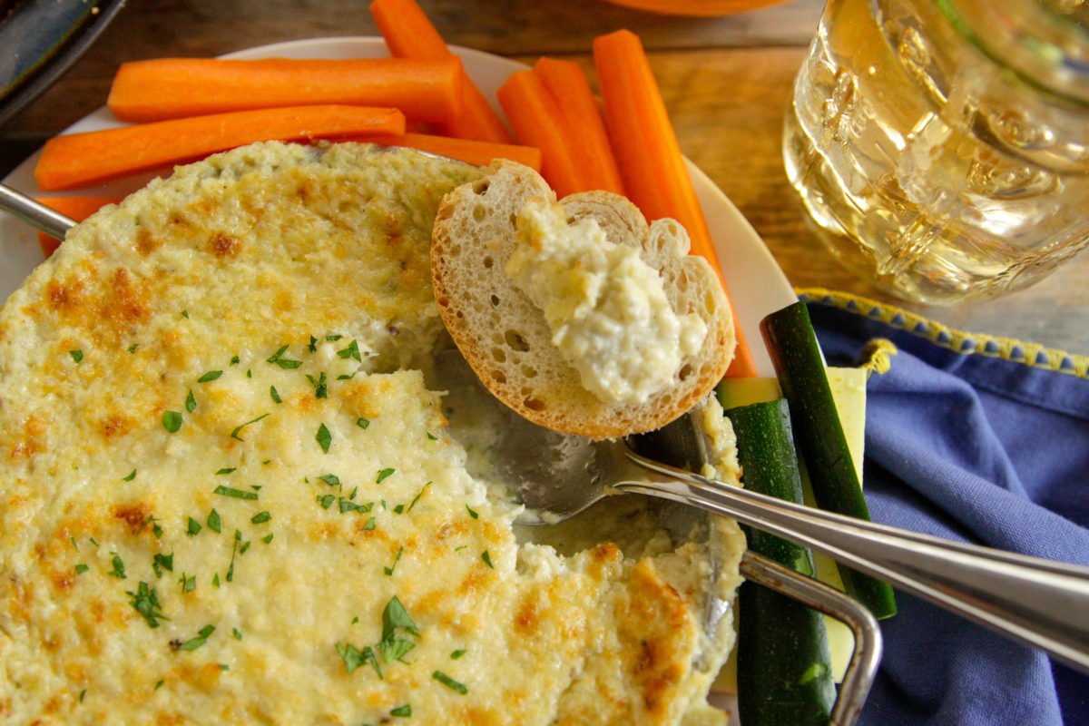 Hot Artichoke Dip and Garlic Bread Rounds Recipe - Blue Plate Mayonnaise