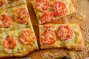 Pizza Squares on a cutting board