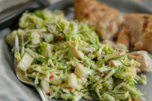 Brussels Sprouts Coleslaw with Apples, Pecans and Parmesan, made with Blue Plate Mayonnaise