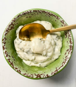 Herbed Aioli made with Blue Plate Mayonnaise, in a serving bowl