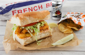 Fried Catfish PoBoy on New Orleans French Bread dressed with lettuce, tomato and Blue Plate Mayonnaise