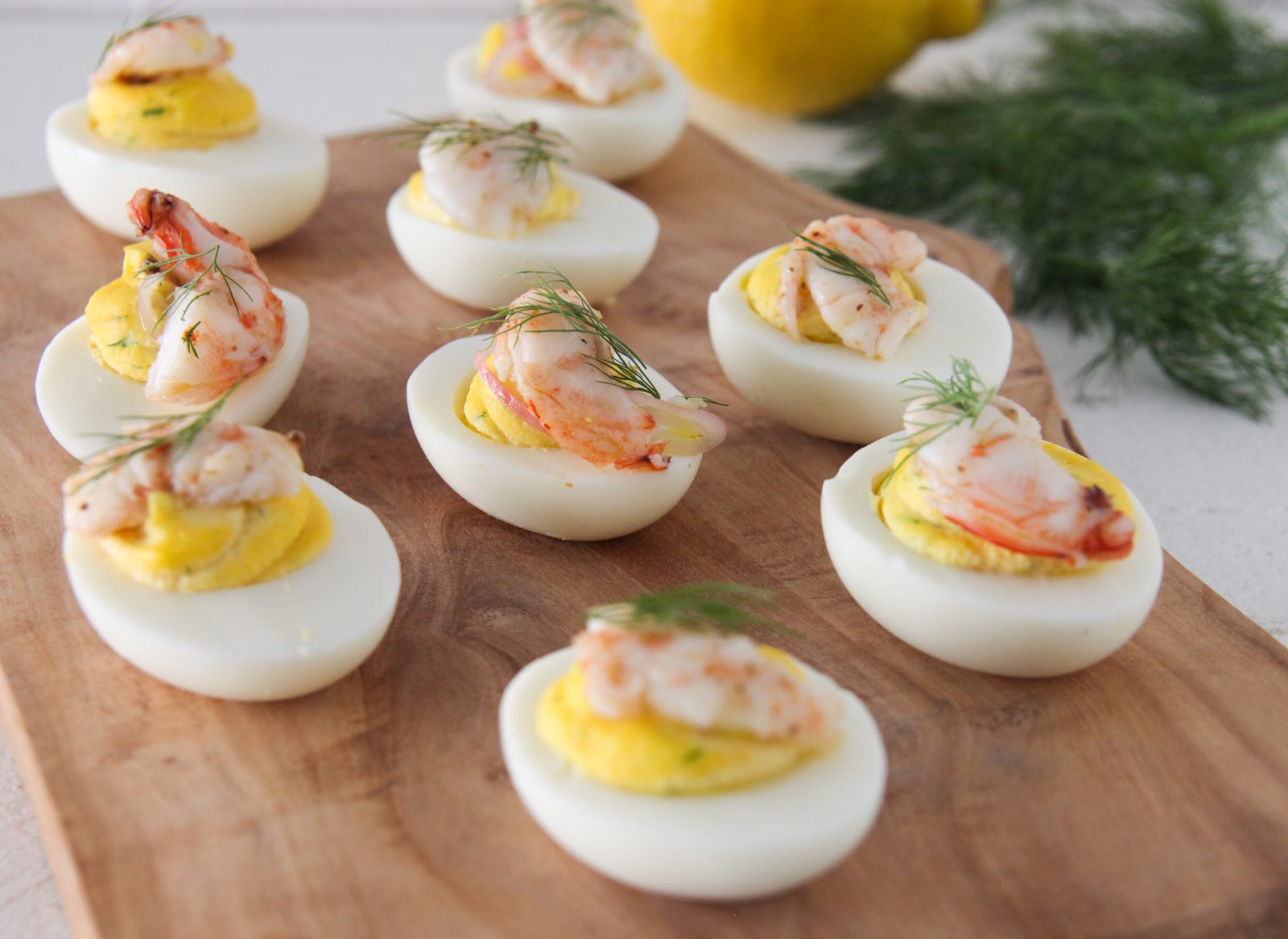 Dilly Deviled Eggs with Pickled Shrimp