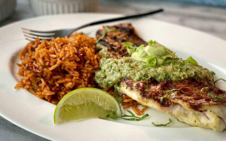 Grilled Red Snapper with Avocado Mayo and Salsa Verde