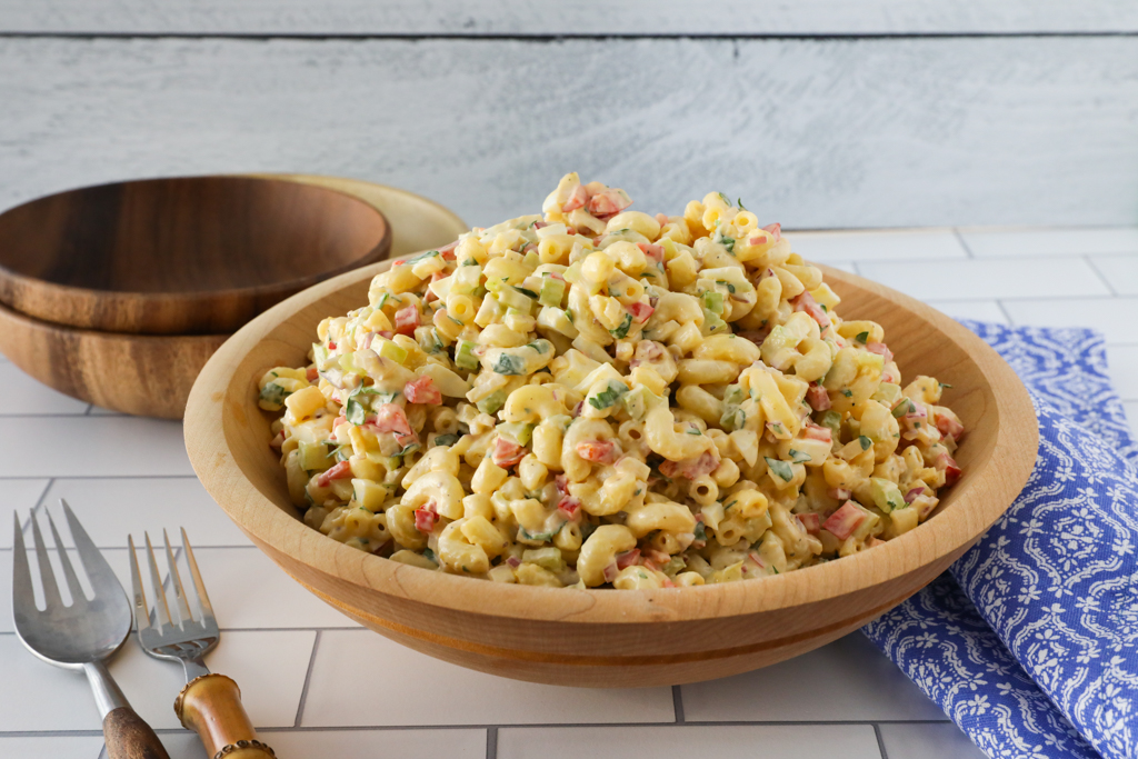 Traditional Pasta Salad in a large serving bowl