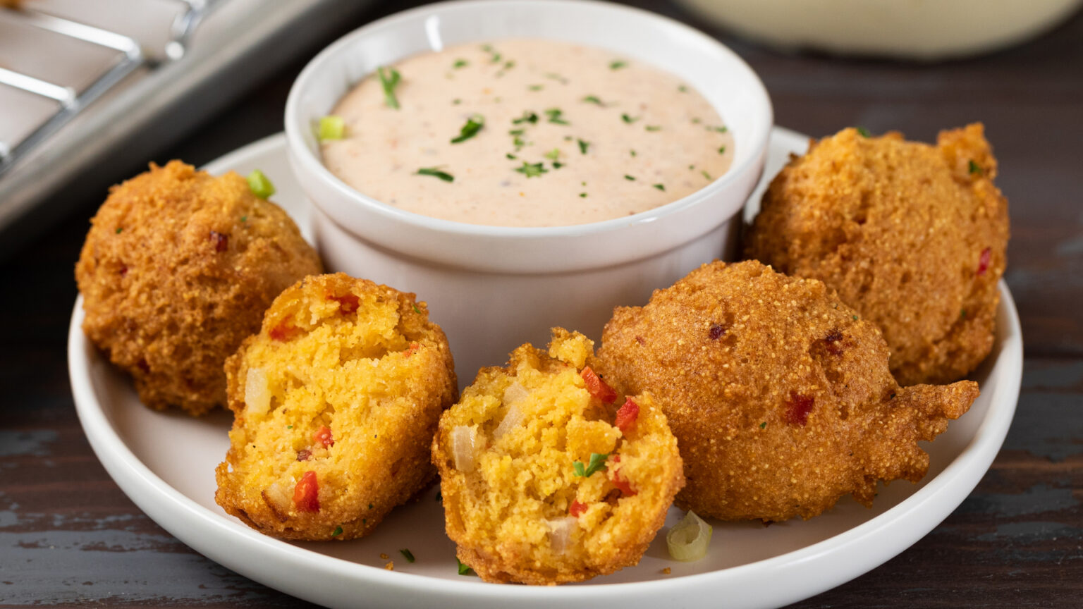 Buttermilk and Sweet Onion Hush Puppies with Spicy Remoulade Recipe Blue Plate Mayonnaise