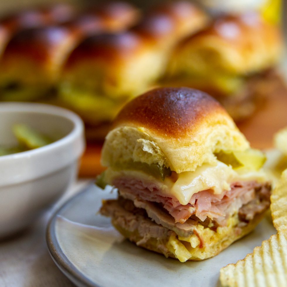 Cubano slider sandwiches on a plate