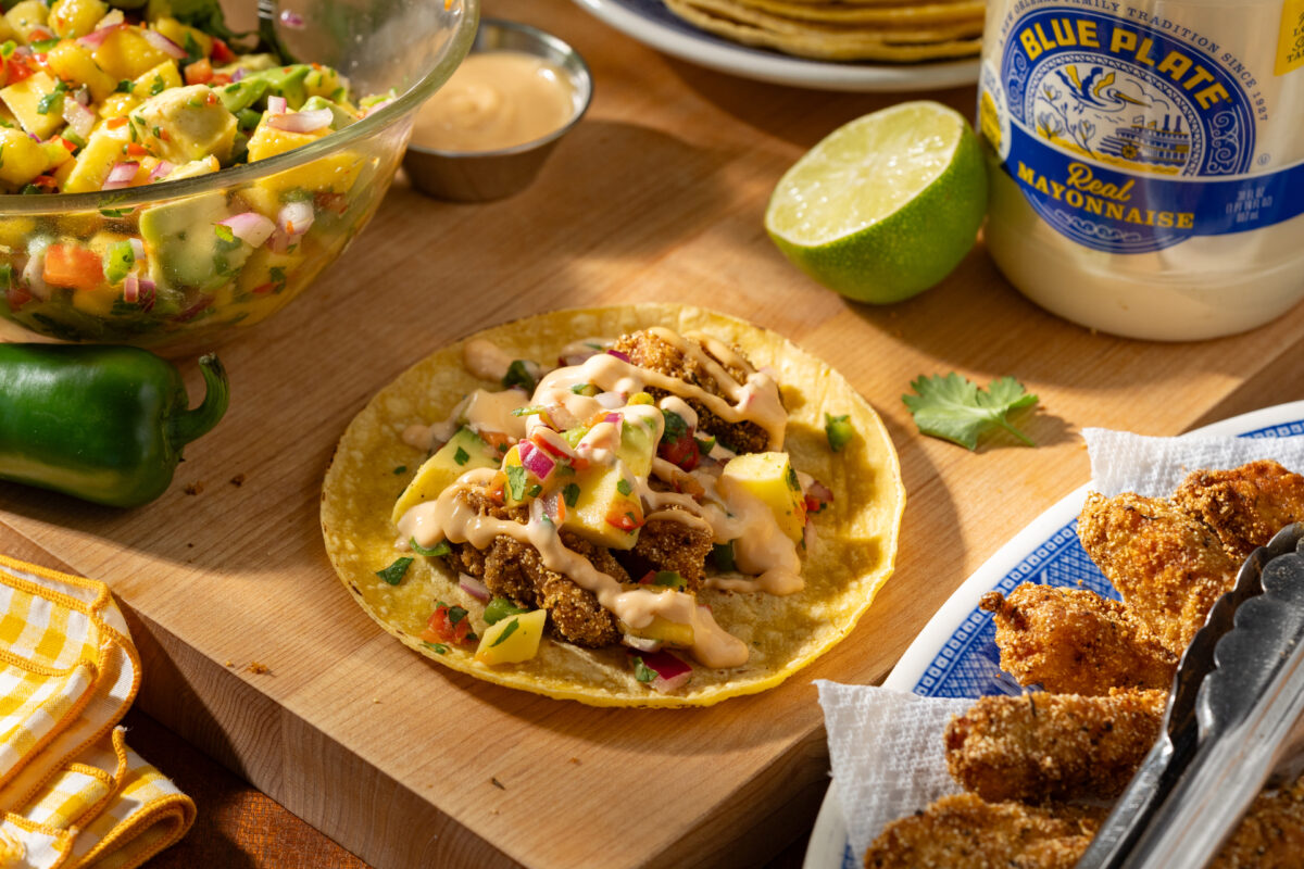Creole Fish Tacos with Easy Mango Salsa Recipe - Blue Plate Mayonnaise