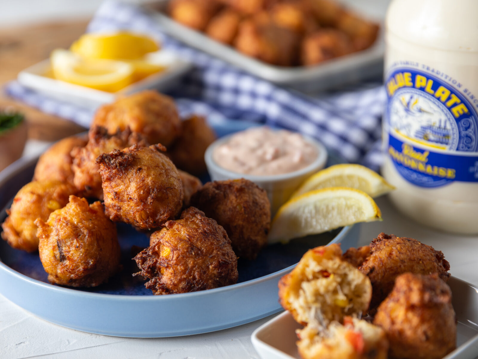 Corn and Crab Hushpuppies with Pimento Mayo