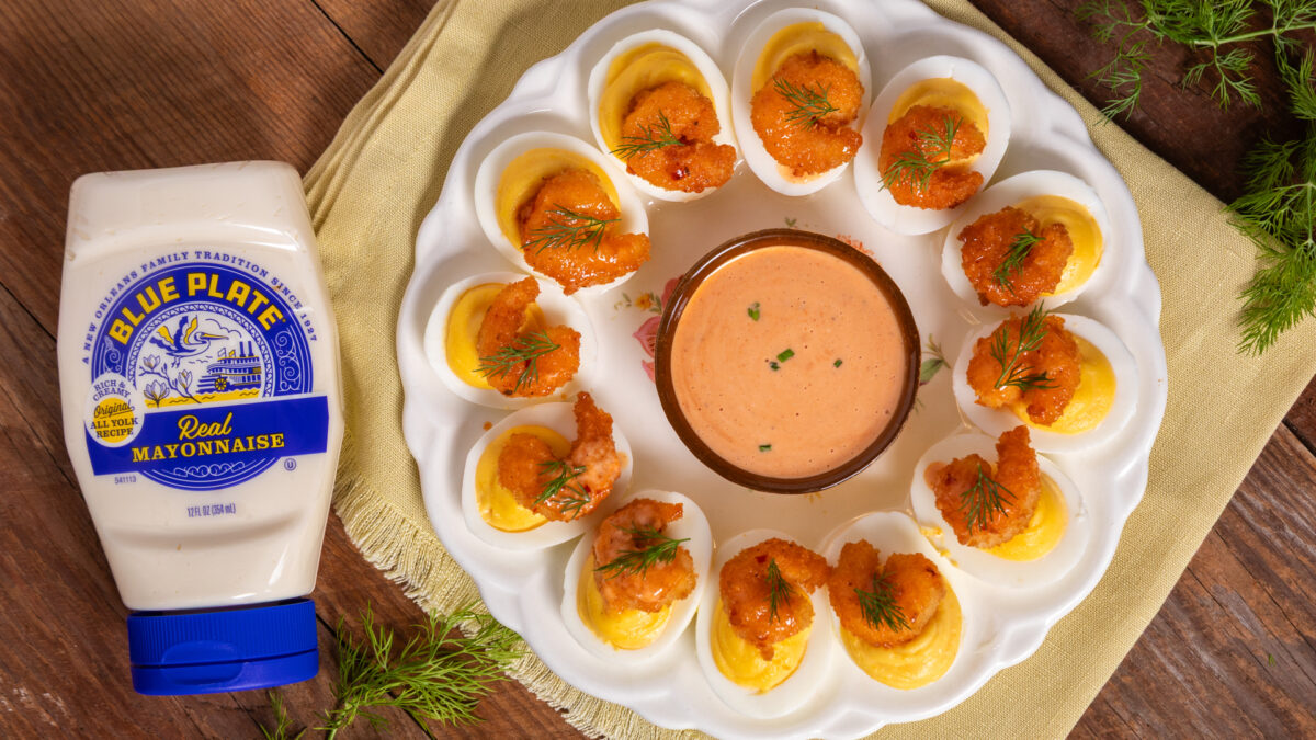 Bang Bang Shrimp Deviled Eggs Recipe - Blue Plate Mayonnaise