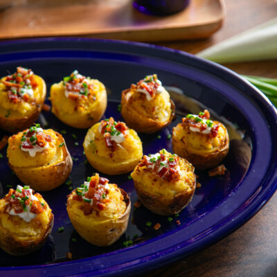 mini stuffed potato appetizers on a serving platter