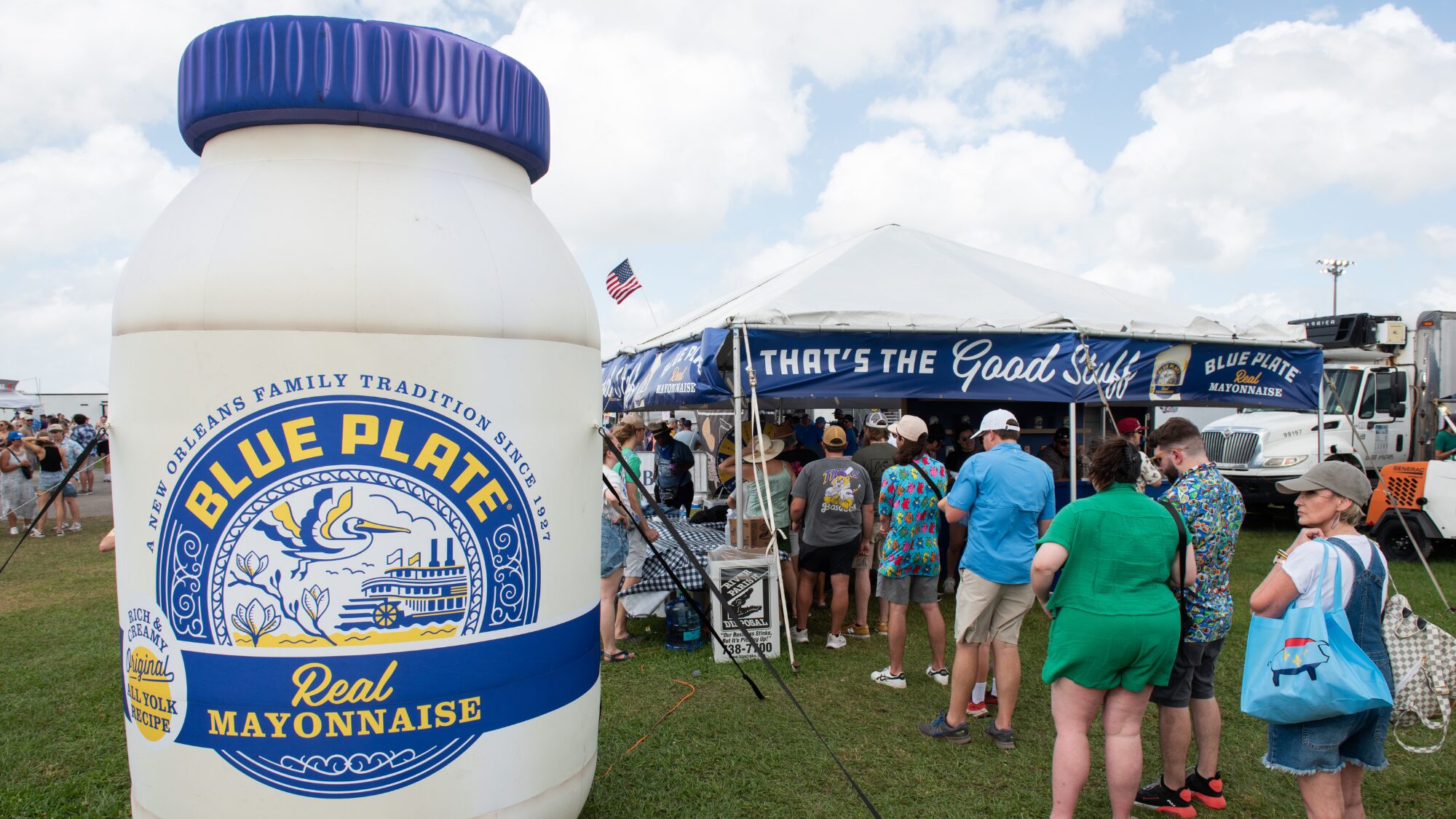 Inflatable Blue Plate jar outside of Blue Plate activation tent at Hogs For the Cause.