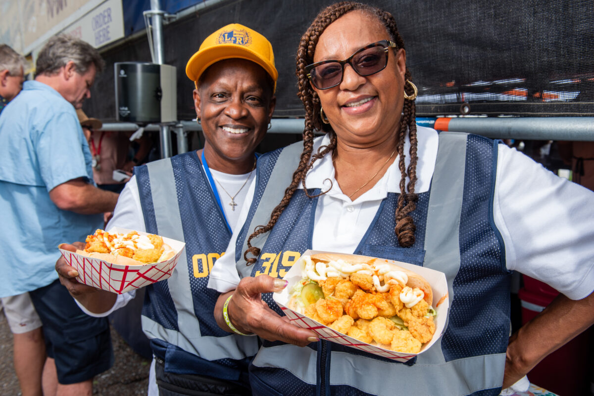 fried shrimp po-boy at jazz fest