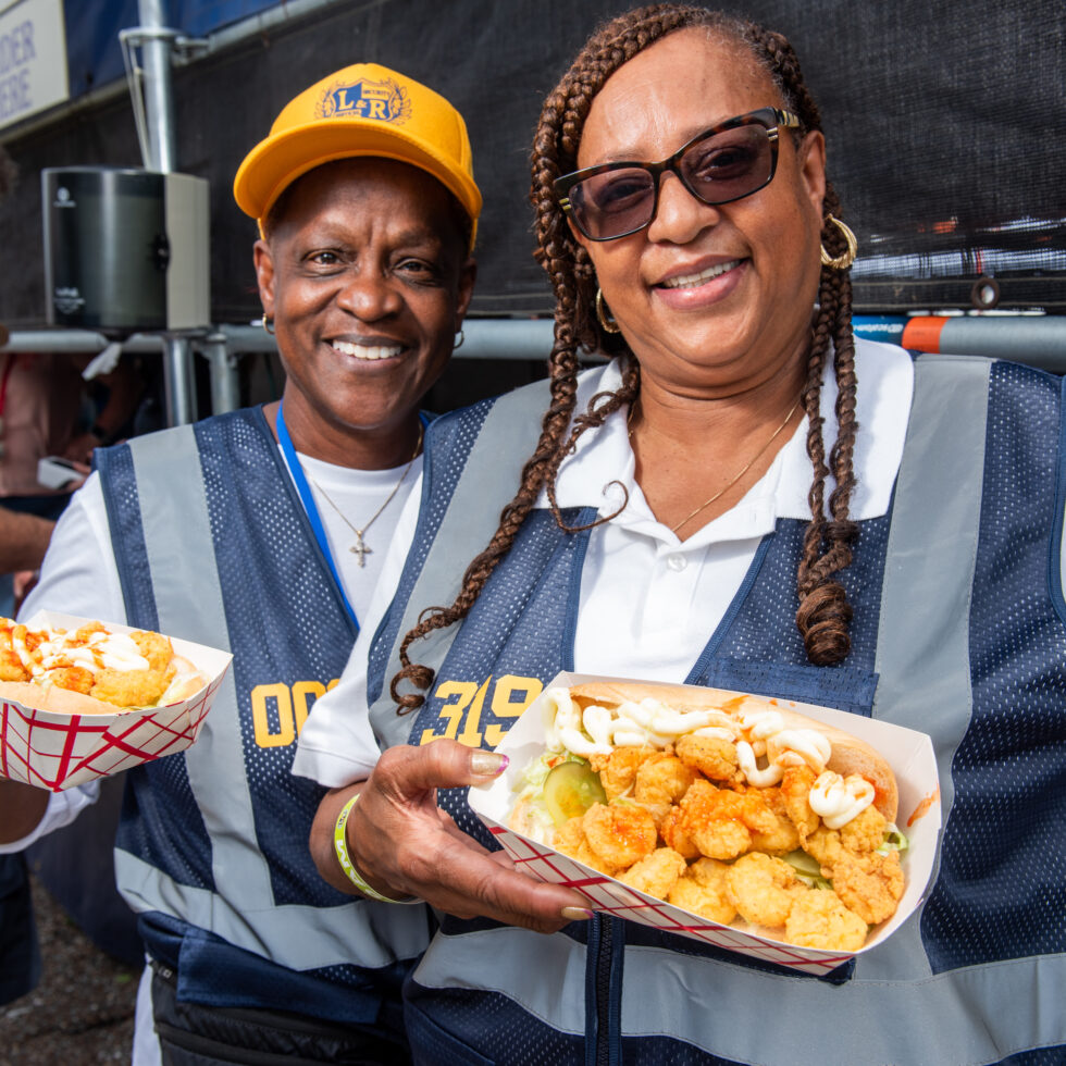 fried shrimp po-boy at jazz fest