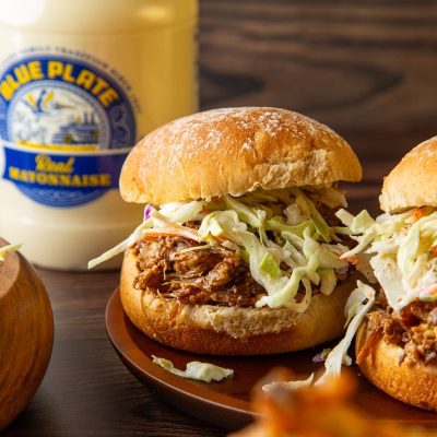Killer Slaw on a Pulled Pork Sandwich