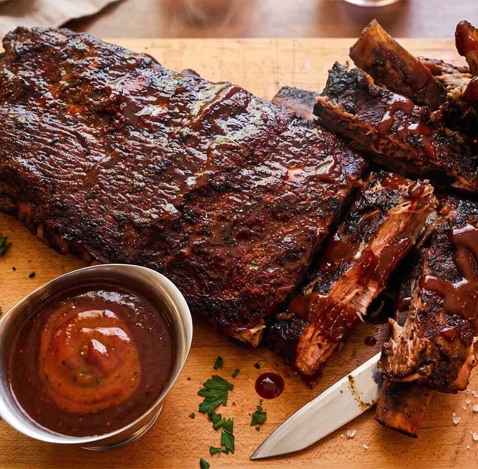 baby back ribs on cutting board