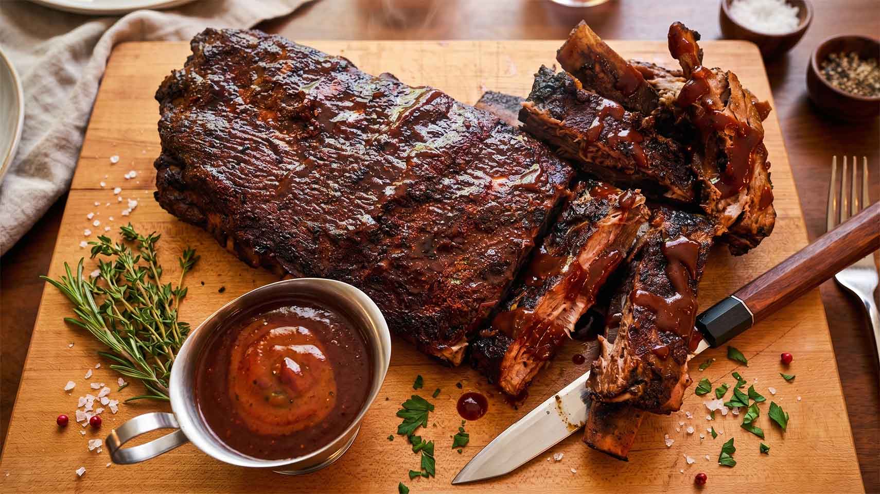 baby back ribs on cutting board