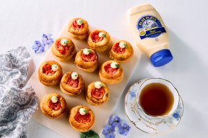 Upside Down Tomato Tarts on a serving plate.