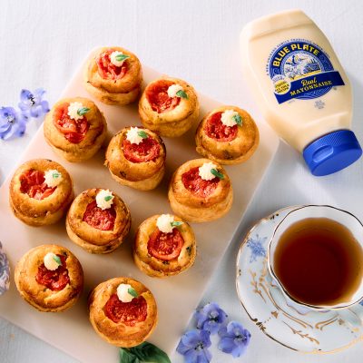 Upside Down Tomato Tarts on a serving plate.