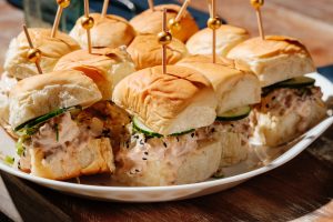 shrimp salad sliders on serving platter